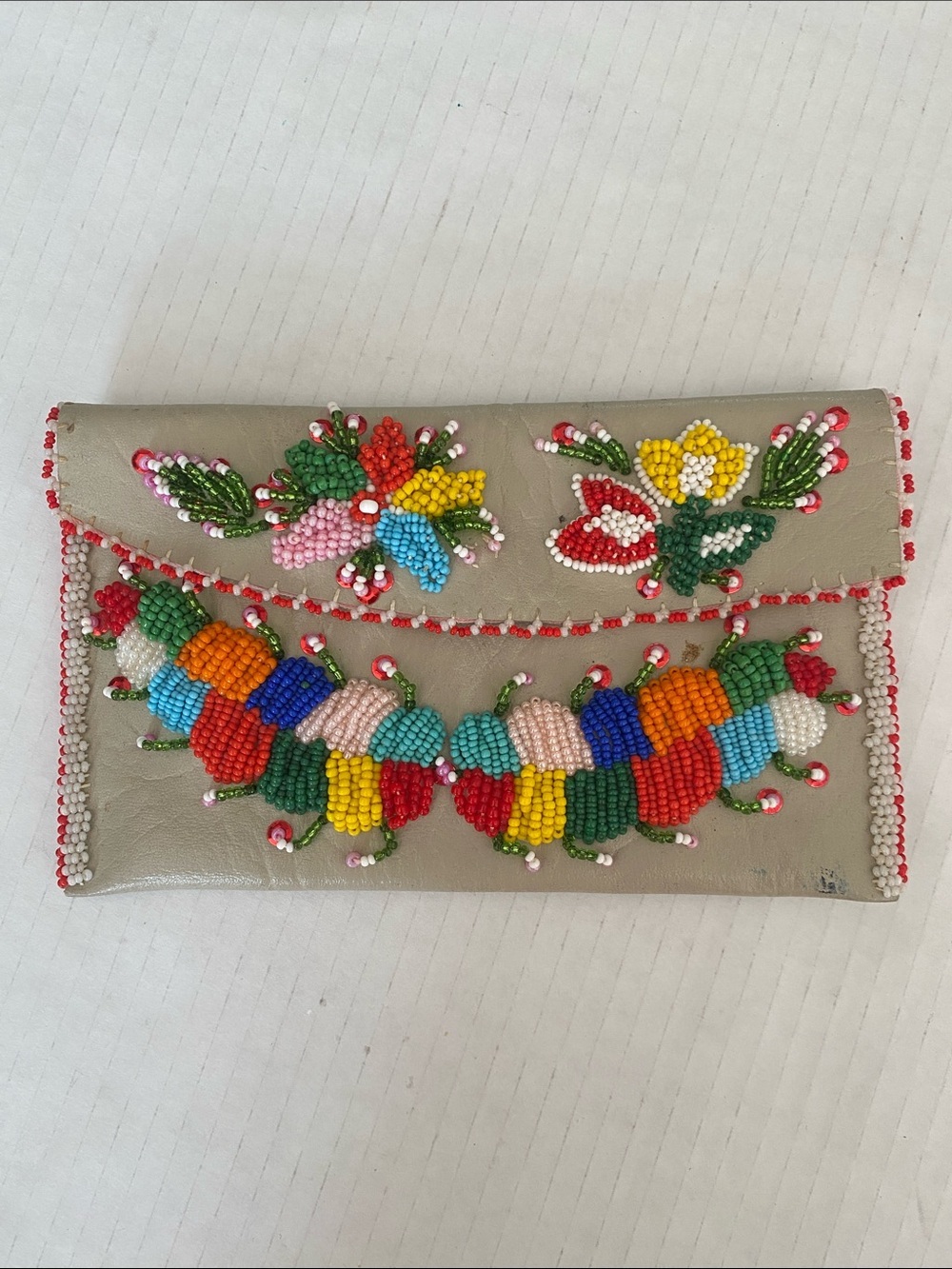 Multicolor floral clutch wallet Indigenous & Southwestern artisan beadwork 7”x4”